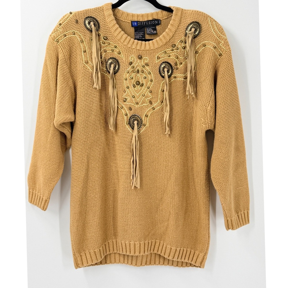 Vtg 90s I.B. Diffusion Sweater Womens Medium Western Southwest Country Fringed